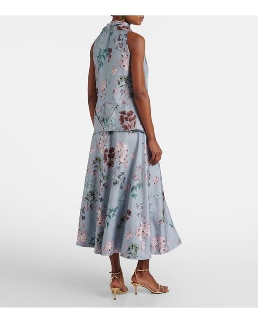 Altuzarra Blue Varda Floral Silk Midi Skirt