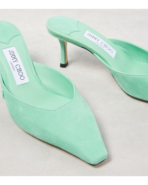 Jimmy Choo Green Vivi 65 Suede Mules