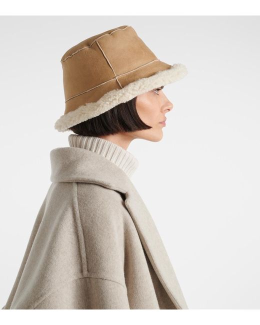 Brunello Cucinelli Natural Reversible Shearling Bucket Hat