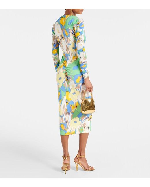 Diane von Furstenberg Blue Hades Printed Ruched Jersey Midi Dress