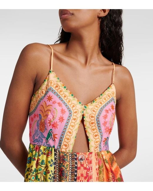 Farm Rio Red Midikleid Mixed Scarves