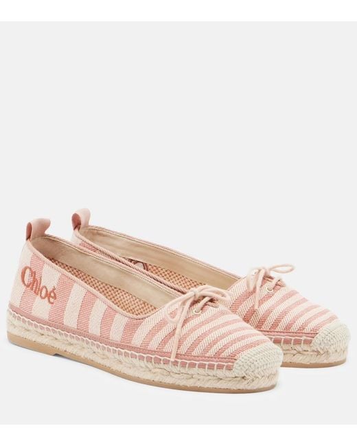 Chloé Pink Isla Striped Canvas Espadrilles