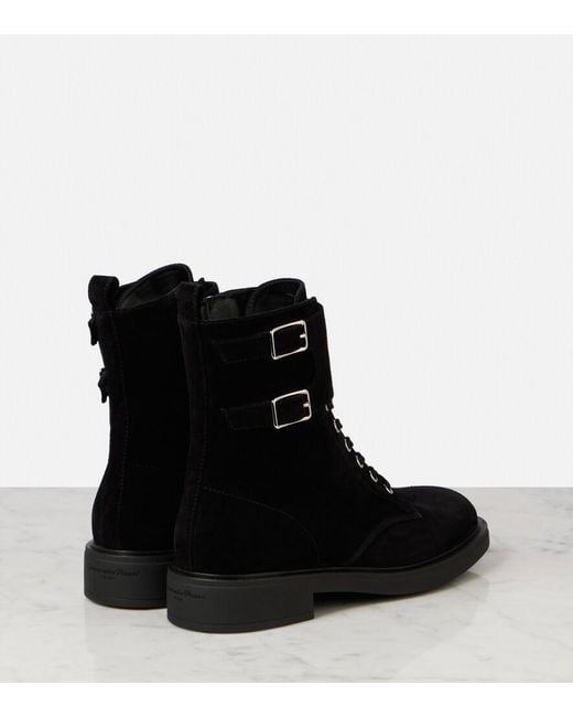 Gianvito Rossi Black Ripley Suede Combat Boots