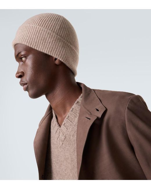 Zegna Natural Ribbed-Knit Cashmere Beanie for men