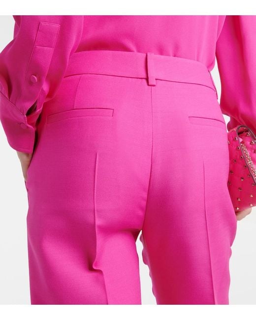 Valentino Pink Crepe Couture Wool Wide-Leg Pants