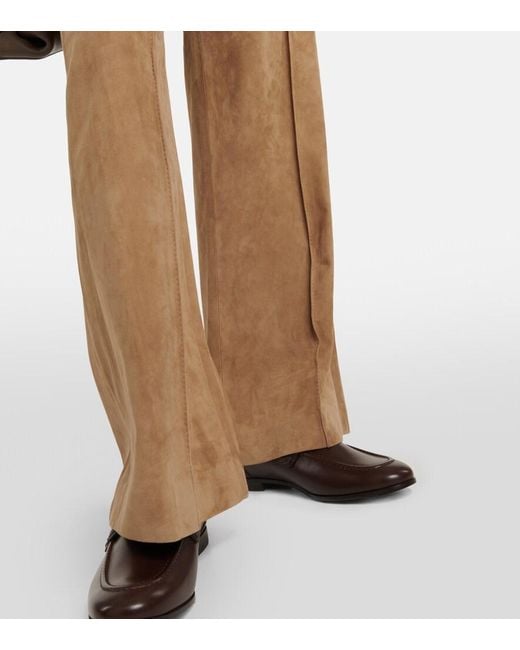 Brunello Cucinelli Natural Wide-Leg Suede Pants