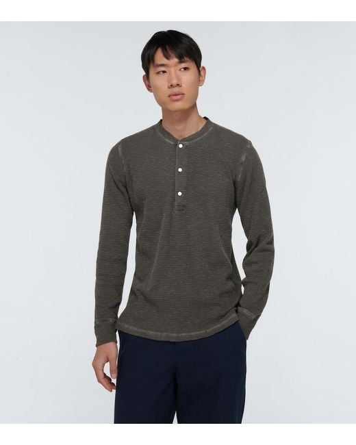 RRL Gray Waffle-Knit Cotton Henley Shirt for men