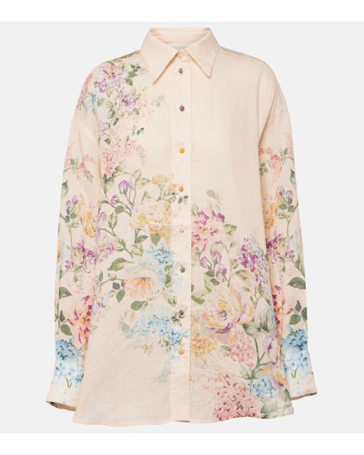 Zimmermann Natural Halliday Floral-Print Ramie Shirt
