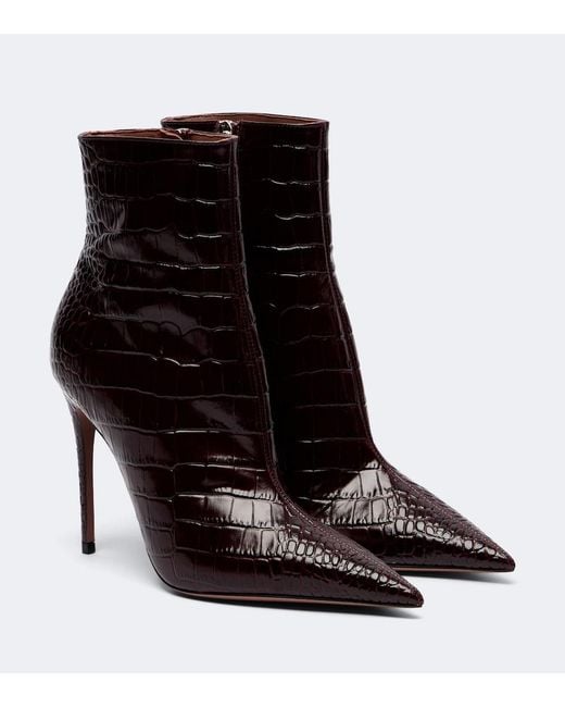 Paris Texas Black Vera Croc-Effect Leather Ankle Boots