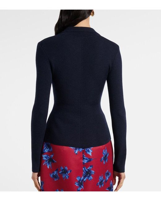 Emilia Wickstead Blue Austin Ribbed-Knit Wool Polo Sweater