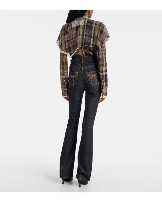 Acne Blue High-Rise Cotton-Blend Flared Pants