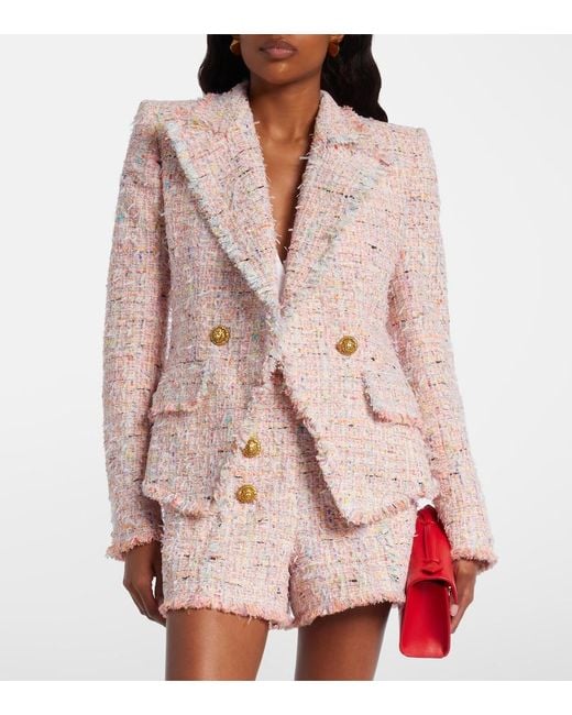 Balmain Pink Double-Breasted Tweed Jacket