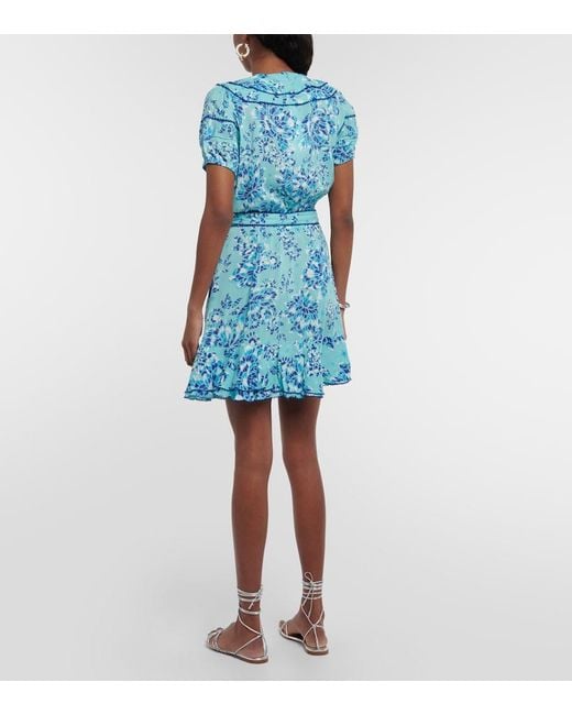 Poupette Blue Aude Printed Wrap Minidress