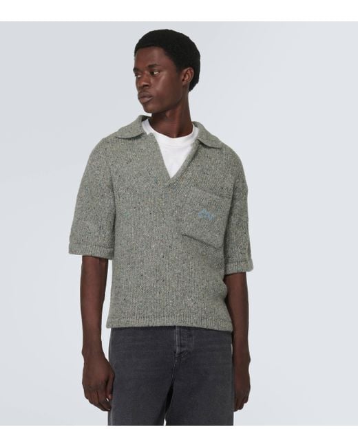 ERL Gray Wool-blend Polo Sweater for men