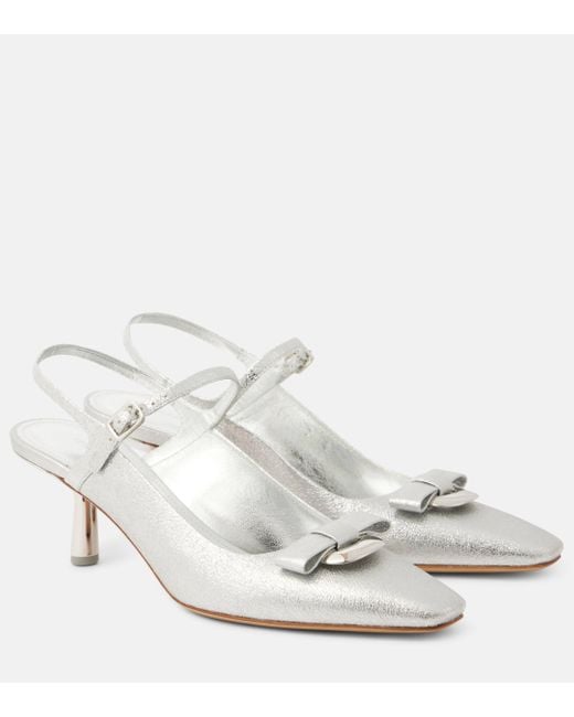 Ferragamo White Ophelia 55 Leather Slingback Pumps