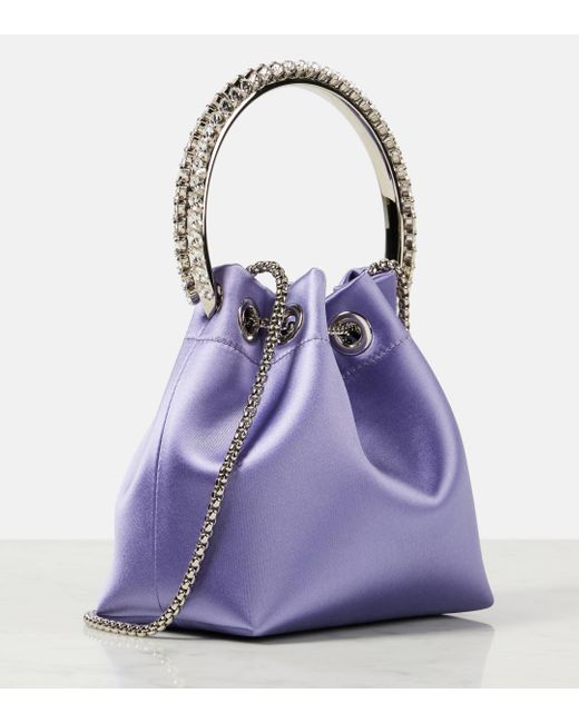 Jimmy Choo Purple Bon Bon Small Embellished Satin Bucket Bag