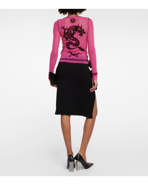 Jean Paul Gaultier Pink Tattoo Collection Printed Tulle Top