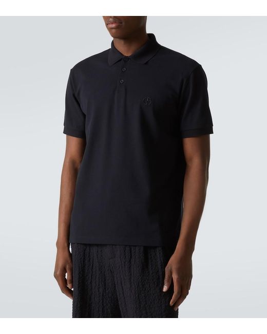 Giorgio Armani Black Cotton-Blend Polo Shirt for men