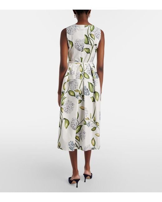 Oscar de la Renta White Porcelain Flower Cotton-Blend Midi Dress