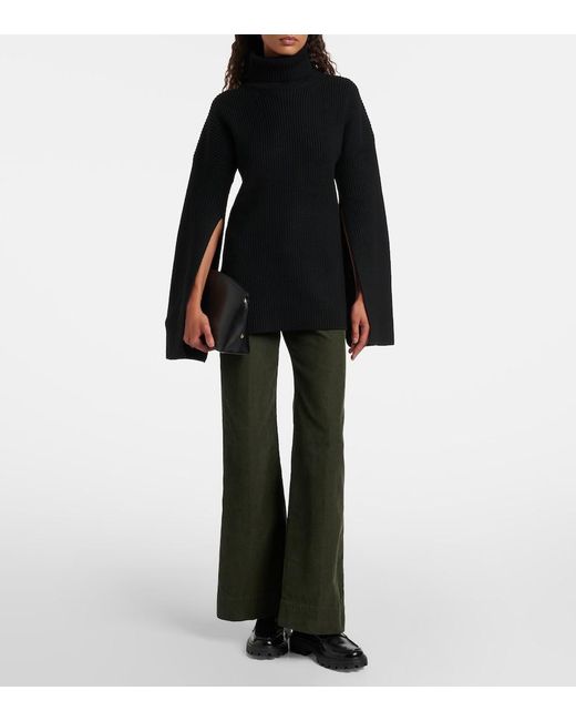 Victoria Beckham Green Alina Mid-Rise Cotton Corduroy Flared Pants