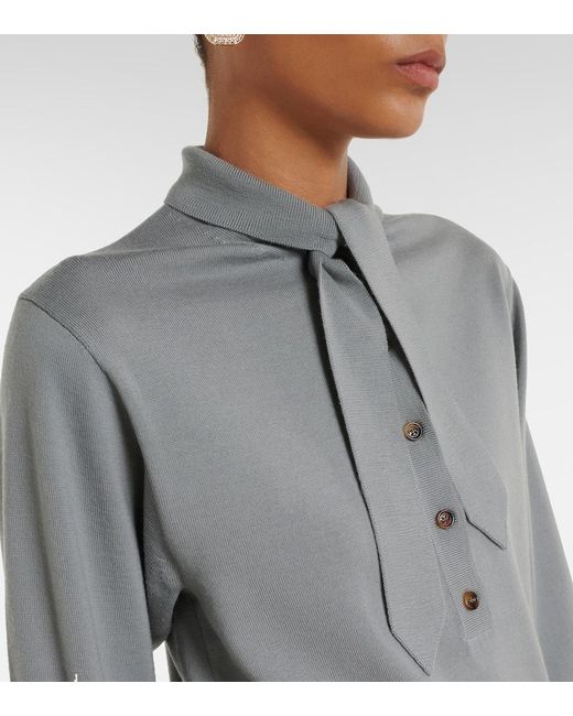 Valentino Gray Tie-Neck Virgin Wool Sweater