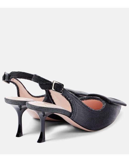 Roger Vivier Black Fringed Denim Slingback Pumps