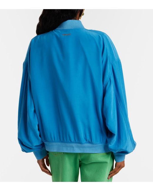Versace Blue Oversized Silk Poplin Blouson Jacket