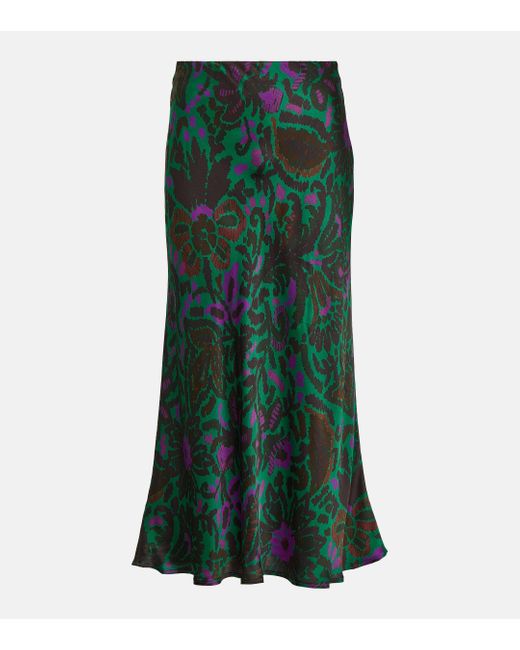 Velvet Green Kaiya Printed Satin Midi Skirt