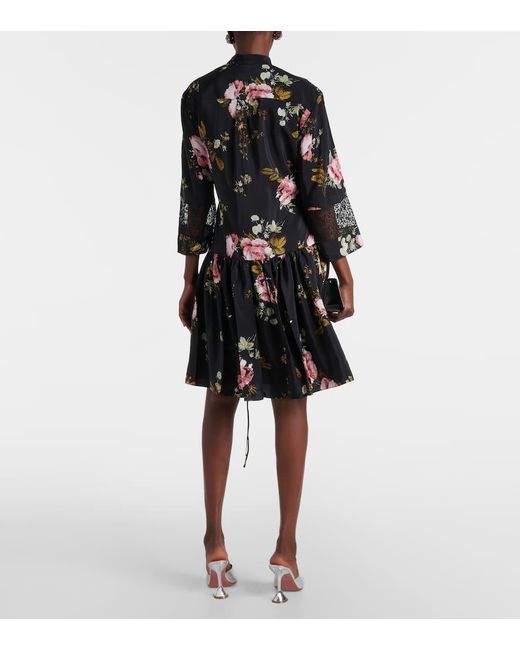Robe En Crepe De Soie A Fleurs Erdem en coloris Black