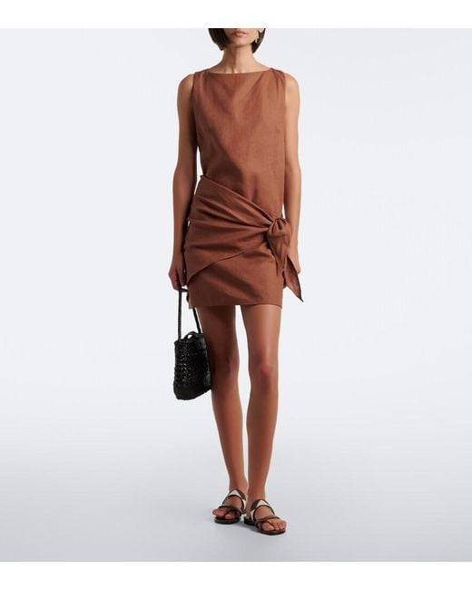 Faithfull The Brand Brown Souline Draped Linen Minidress