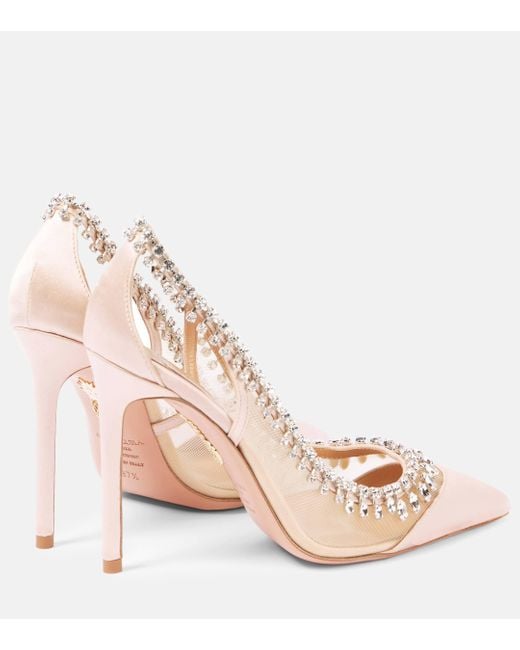 Aquazzura Pink Crystal Crush 105 Satin And Mesh Pumps