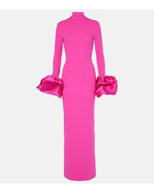 Solace London Pink Viviana Satin-Trimmed Crepe Gown