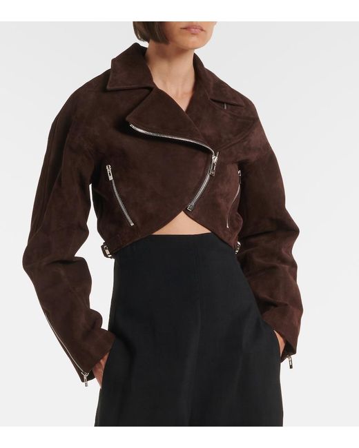 Alaïa Brown Cropped Suede Biker Jacket