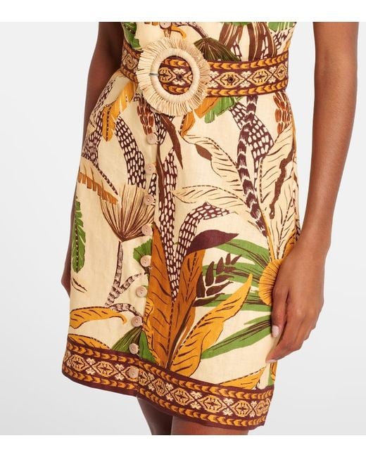 Farm Rio Metallic Minikleid Foliage Sketch Aus Leinen
