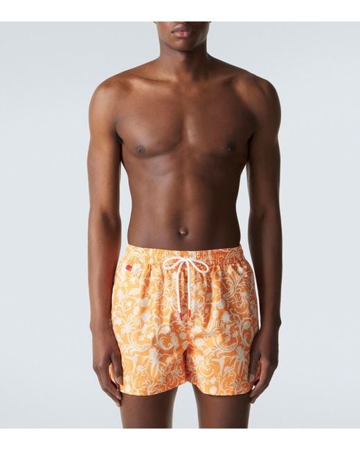 Kiton Orange Printed Swim Trunks for men