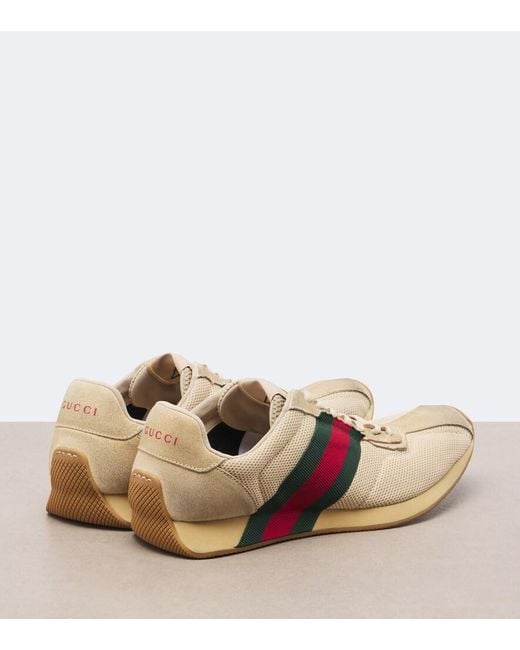Gucci Natural Tempo Suede-Trimmed Sneakers
