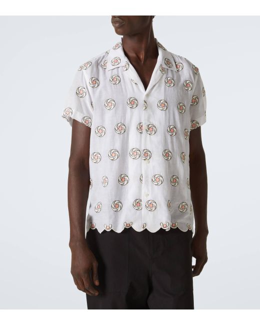 Bode White Floral Aperture Scalloped Cotton Shirt for men