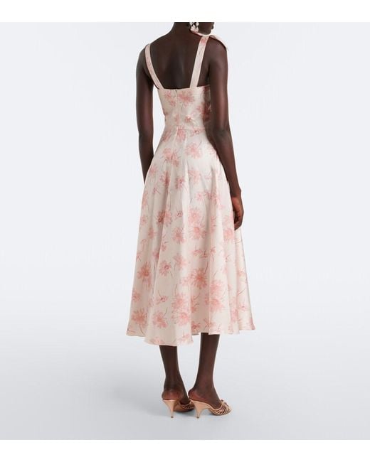 Rodarte Pink Floral Silk Twill Midi Dress