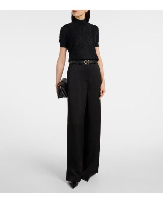 Joseph Black Knitted Wool And Silk Lace Top