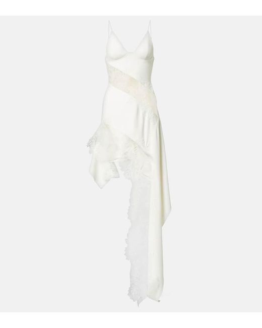 David Koma White Bridal Asymmetric Lace-Trimmed Minidress