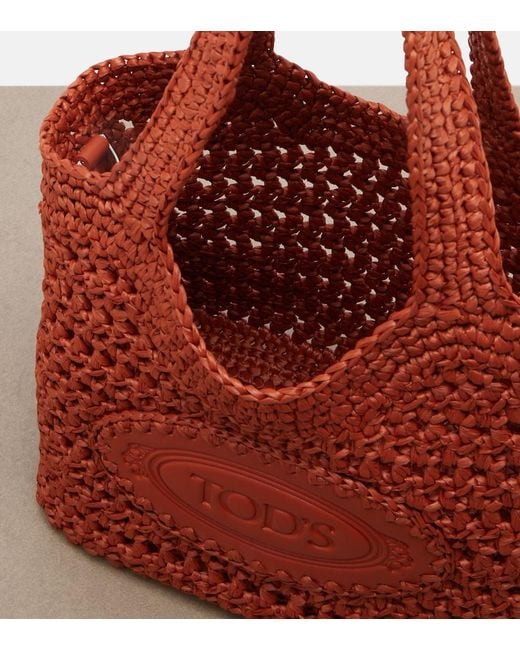 Tod's Red Ebl Small Woven Tote Bag