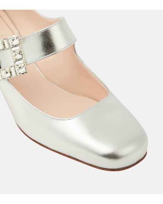 Roger Vivier White Tres Vivier Metallic Leather Mary Jane Pumps