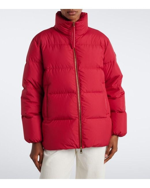 Moncler Red Leather-Trimmed Down Jacket