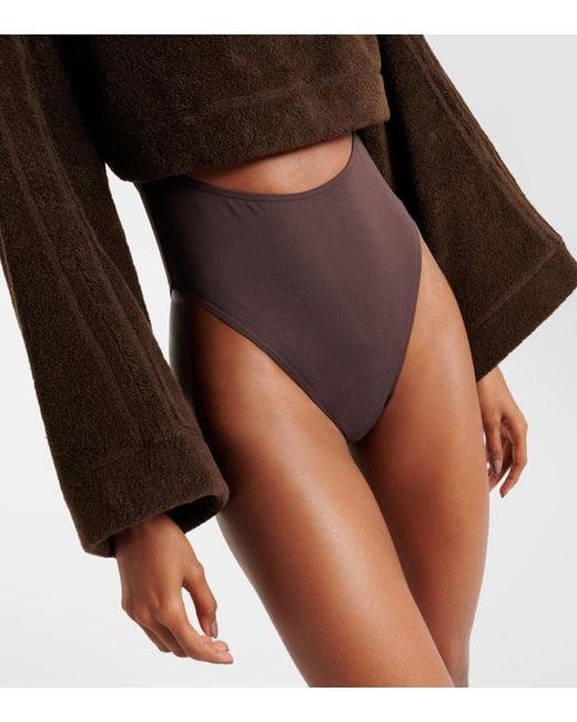 Alaïa Brown Cropped Cotton Terry Hoodie