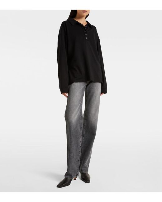Khaite Black Faithful Silk Jersey Polo Sweater