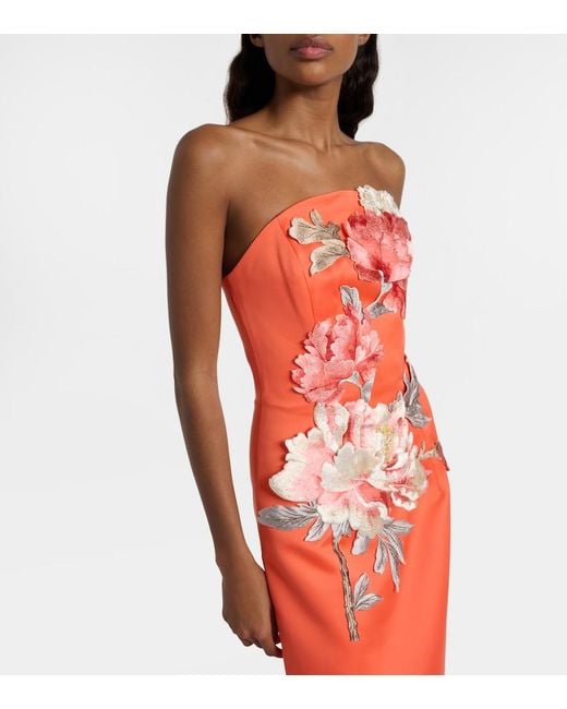 LEO LIN Red Ava Floral-Applique Satin Corset Gown