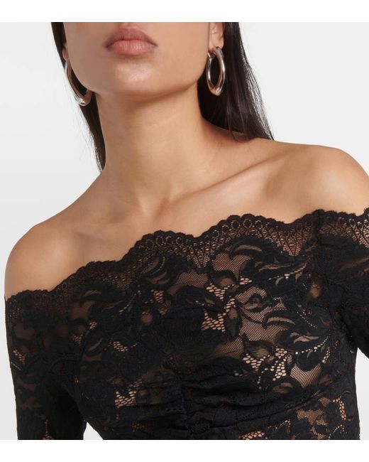 Vestido largo de encaje floral Rabanne de color Black