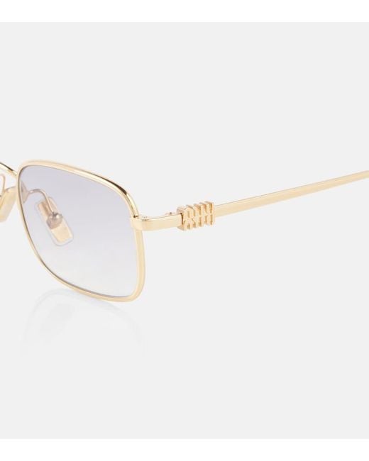 Miu Miu Metallic Logo Rectangular Sunglasses