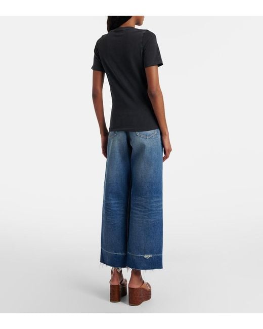 Chloé Blue Distressed Cropped Wide-Leg Jeans