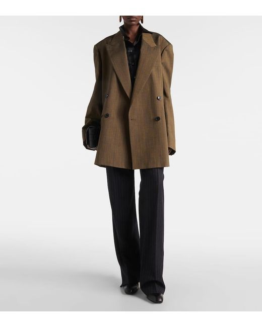 Dries Van Noten Green Double-Breasted Cotton-Blend Blazer